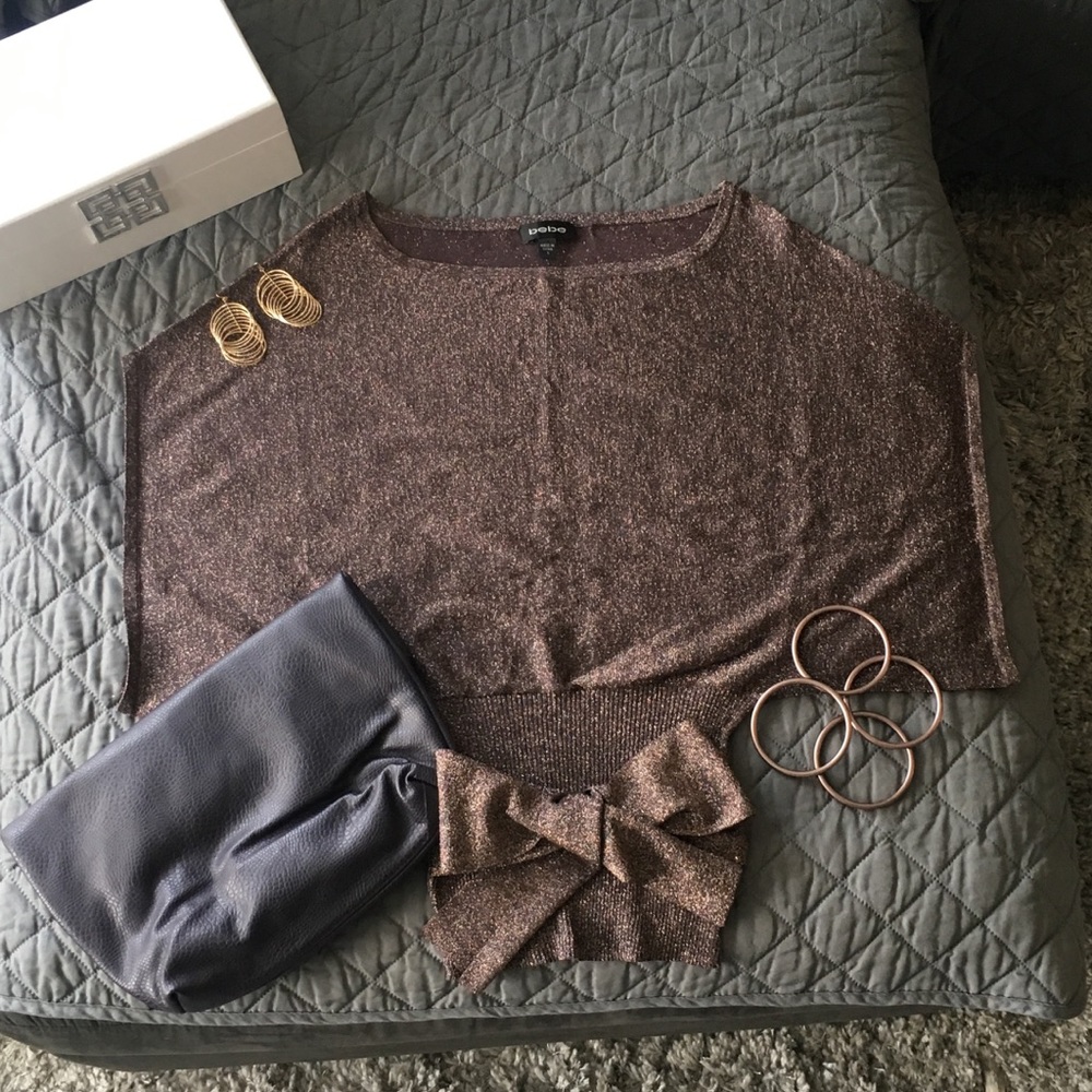 EUC Bebe eggplant and rose gold dolman sweater